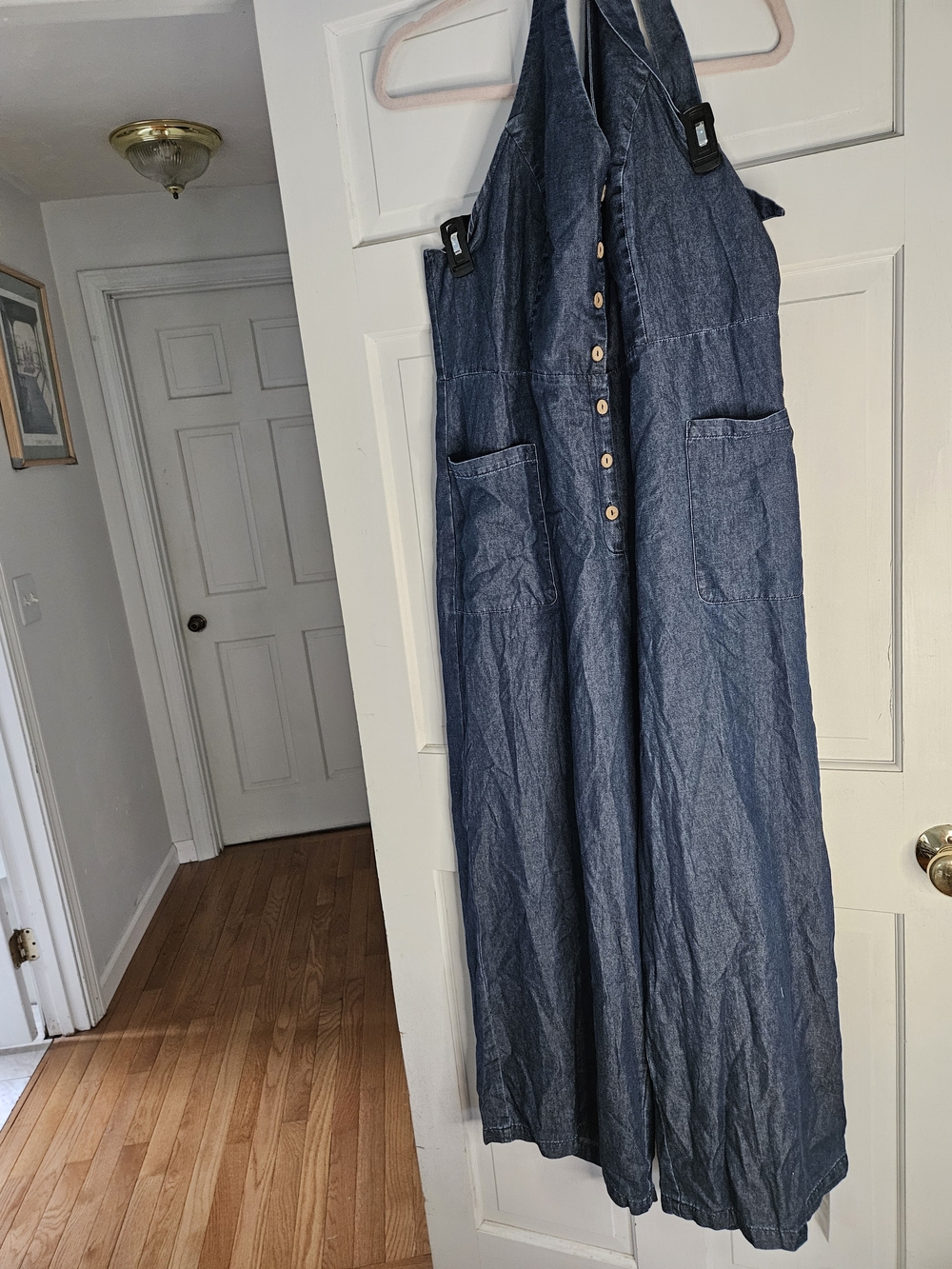 Denim Button-Front Halter Jumpsuit , Tall Girl Friendly #255
